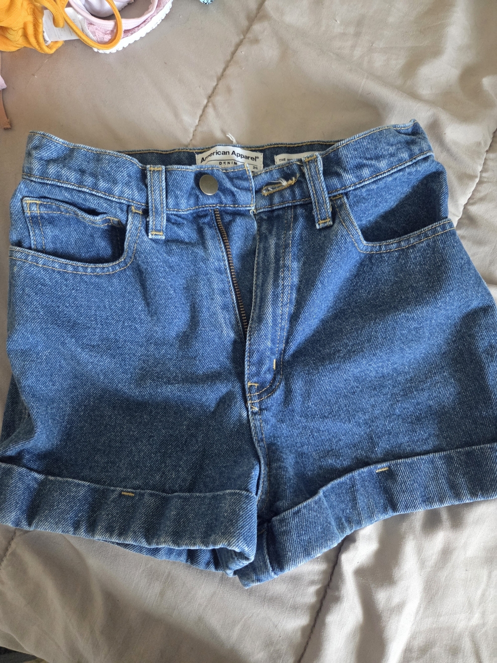 American Apparel Classic Cuffed Denim Shorts in Blue